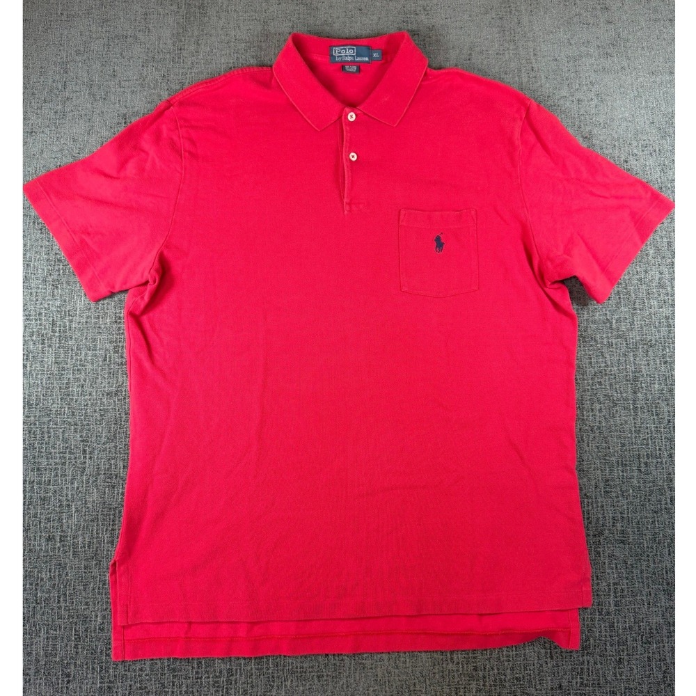 Polo Ralph Lauren Mens XL Red Short Sleeve Pique Cotton Pocket Polo Shirt